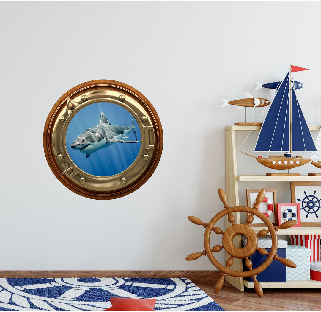 PortScape Shark 4 | Ocean Porthole Window Wall Decal