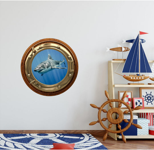 PortScape Shark 4 | Ocean Porthole Window Wall Decal