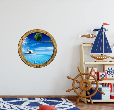 PortScape Sail Boat 1 | Ocean Porthole Window Wall Decal