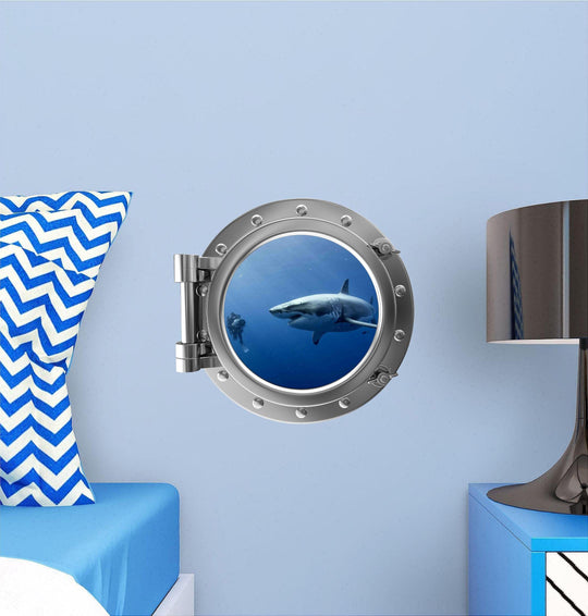 PortScape Great White Shark 5 | Ocean Porthole Window Wall Decal