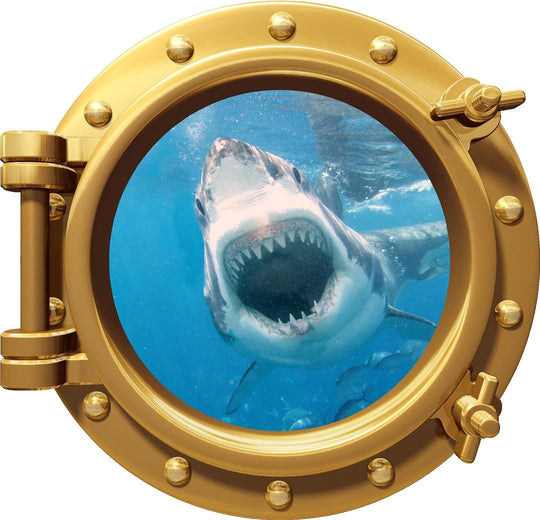 PortScape Great White Attack 1 Shark | Ocean Porthole Window Wall Decal