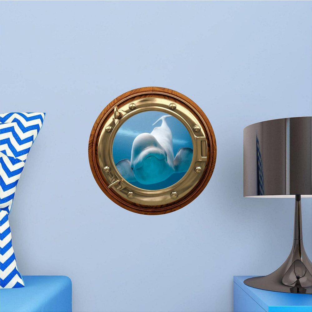 PortScape Beluga Whale | Ocean Porthole Window Wall Decal