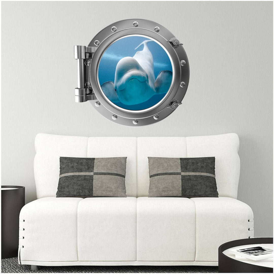 PortScape Beluga Whale | Ocean Porthole Window Wall Decal