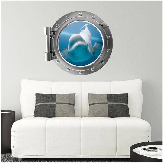 PortScape Beluga Whale | Ocean Porthole Window Wall Decal