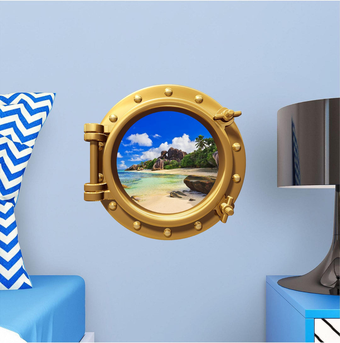 PortScape Tropical Beach 2 | Ocean Porthole Window Wall Decal