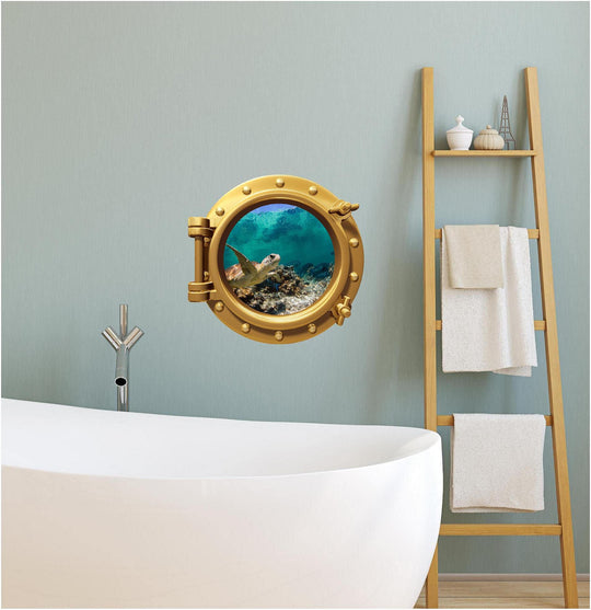 PortScape Sea Turtle 4 | Ocean Porthole Window Wall Decal