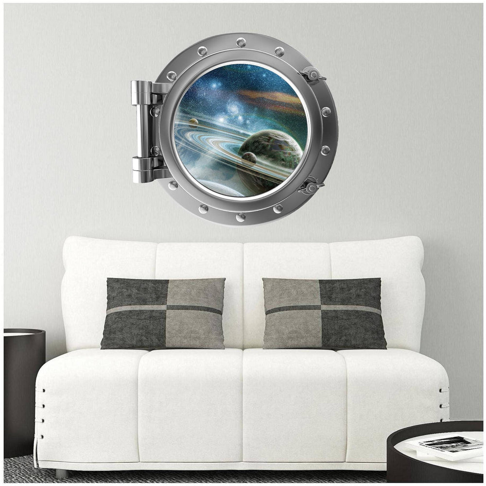PortScape Saturn & Moons 2 | Space Porthole Window Wall Decal