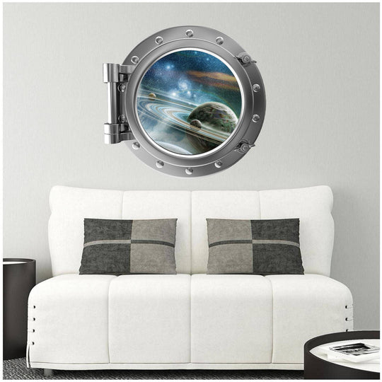 PortScape Saturn & Moons 2 | Space Porthole Window Wall Decal