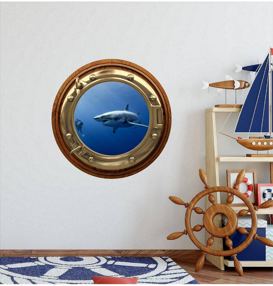 PortScape Great White Shark 5 | Ocean Porthole Window Wall Decal