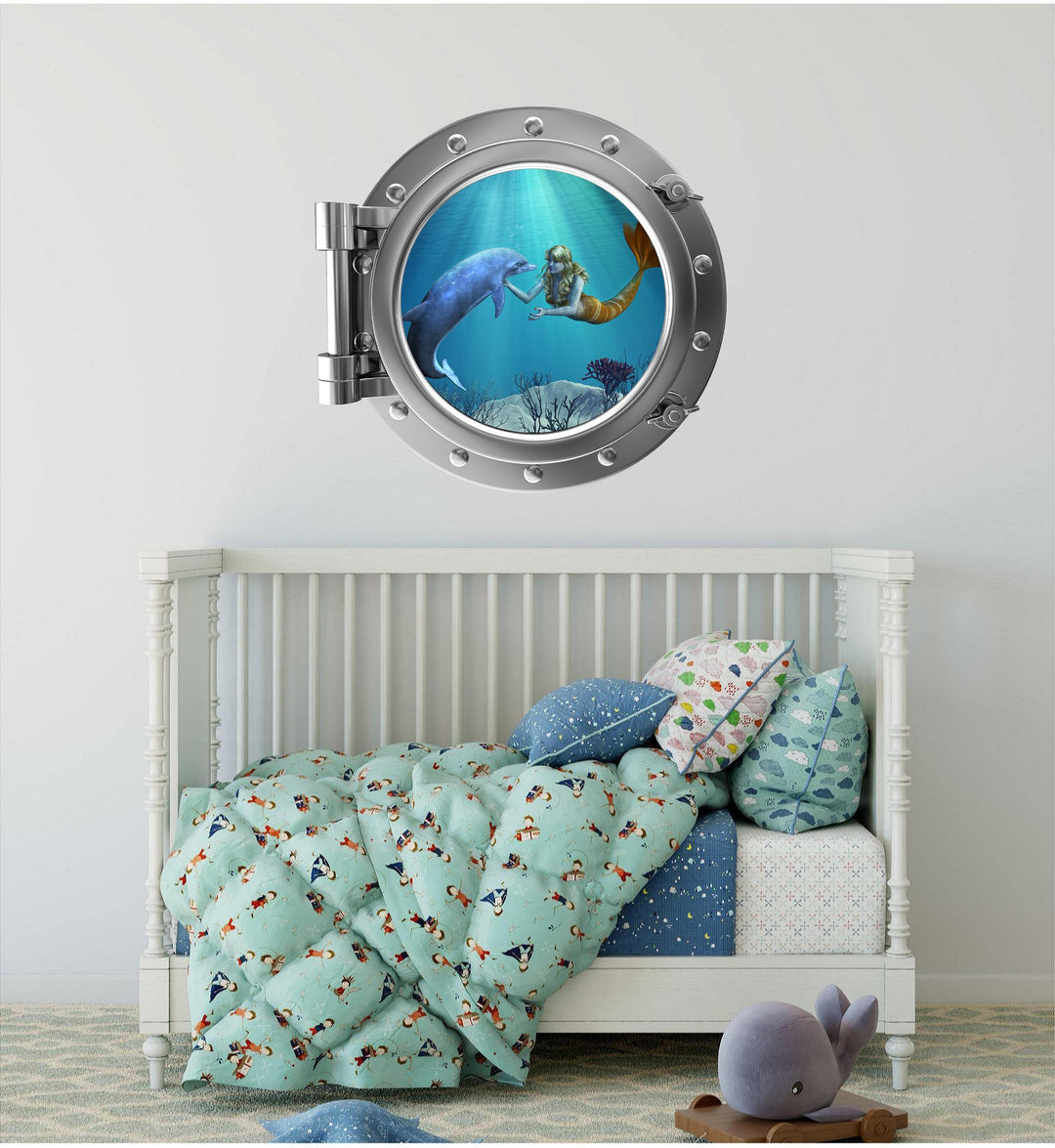 PortScape Mermaid & Dolphin 1 | Ocean Porthole Window Wall Decal
