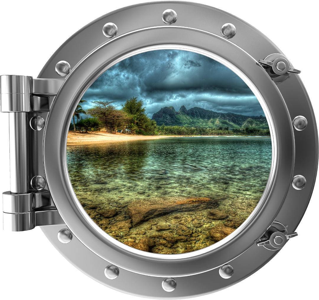PortScape Tropical Island 1 | Ocean Porthole Window Wall Decal