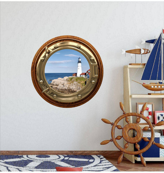 PortScape Lighthouse 2 | Ocean Porthole Window Wall Decal