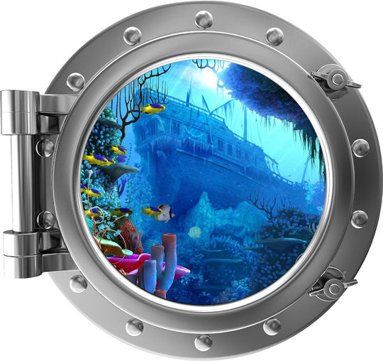 PortScape Sunken Ship | Ocean Porthole Window Wall Decal