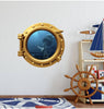Port Scape Sunken Statue of Liberty Porthole Window Wall Decal Graphic Sticker Vinyl Mural Instant Sea View Ocean Fantasy Kids Room Decor
