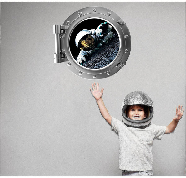 PortScape Life On The Moon | Space Porthole Window Wall Decal