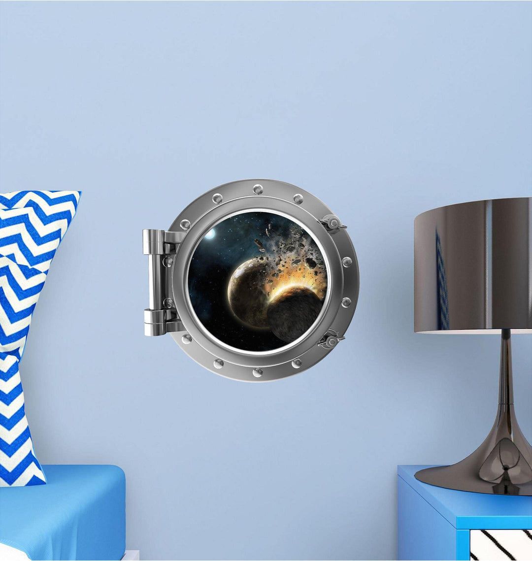 PortScape Colliding Planets | Space Porthole Window Wall Decal