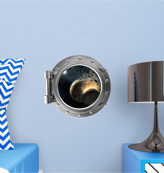 PortScape Colliding Planets | Space Porthole Window Wall Decal