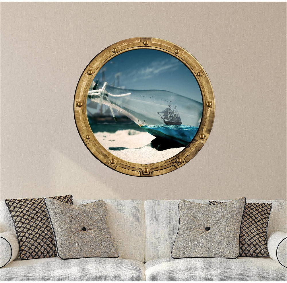 PortScape Pirate Ship In A Bottle | Ocean Porthole Window Wall Decal