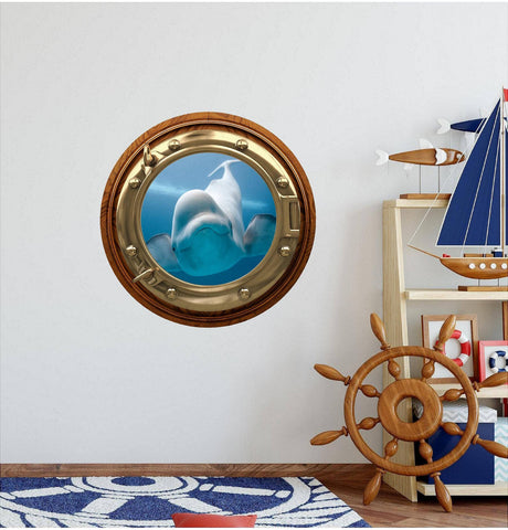 PortScape Beluga Whale | Ocean Porthole Window Wall Decal