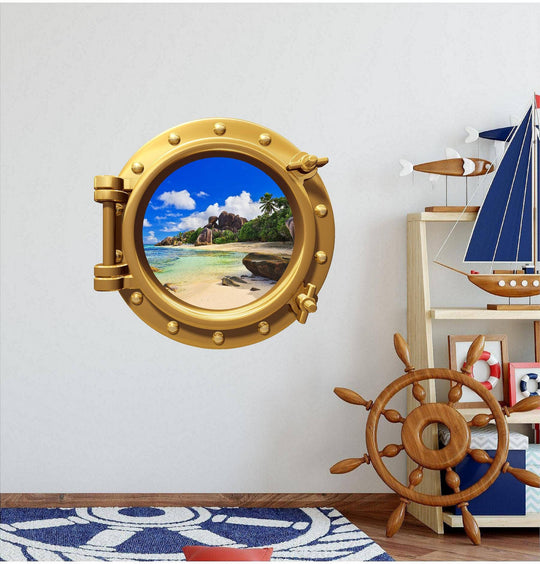 PortScape Tropical Beach 2 | Ocean Porthole Window Wall Decal