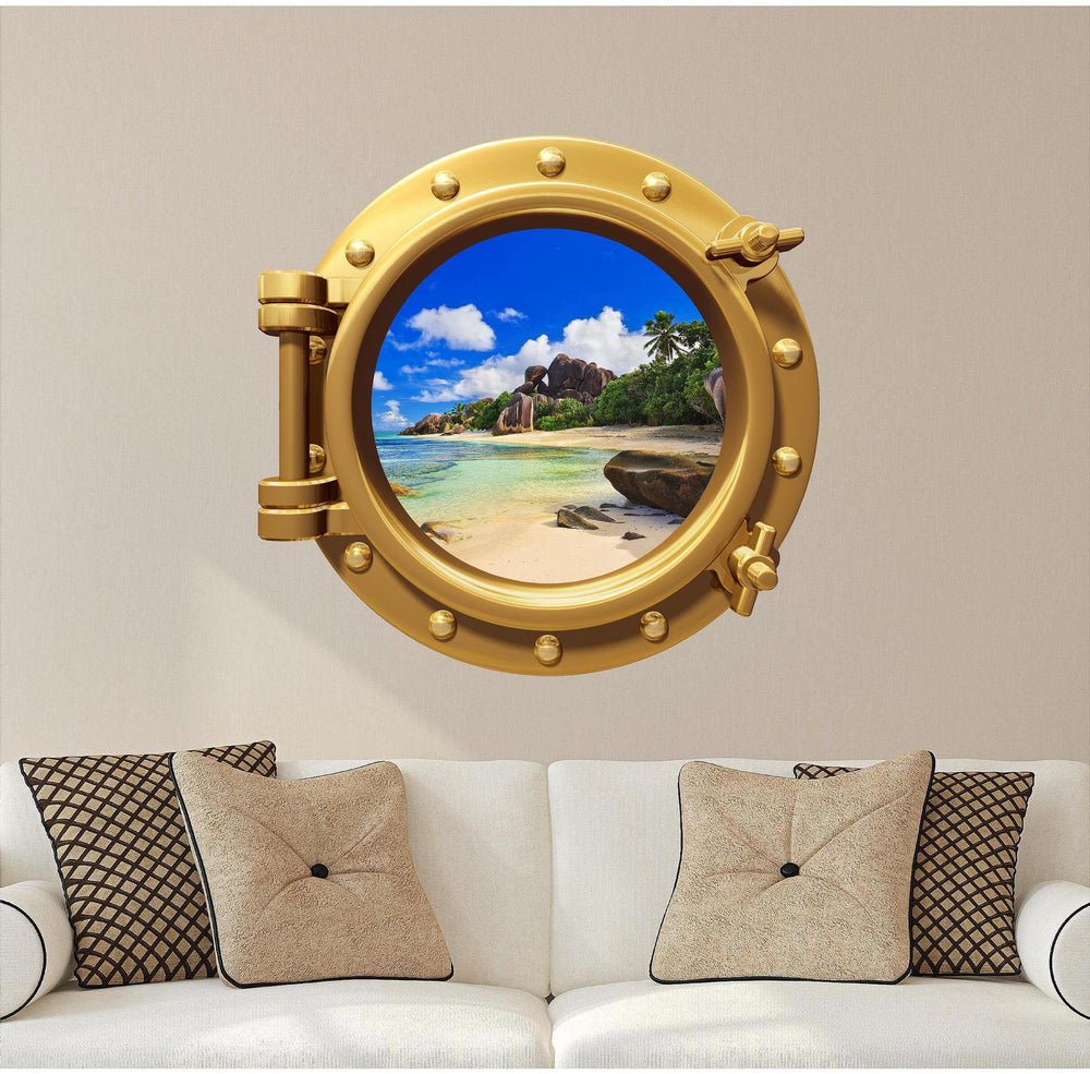 PortScape Tropical Beach 2 | Ocean Porthole Window Wall Decal