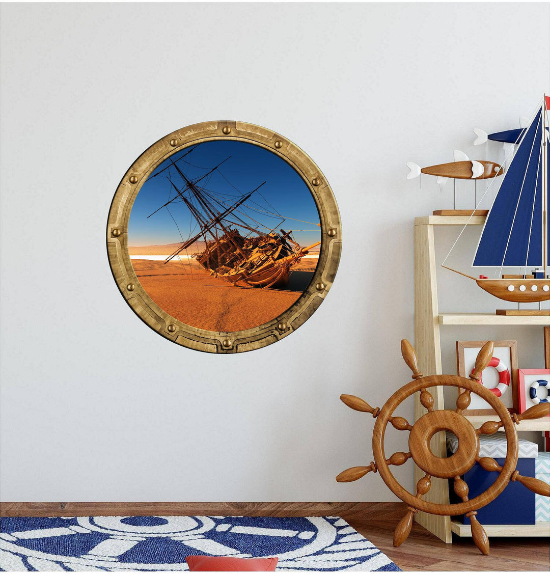 PortScape Rustic Shipwreck 2 | Ocean Porthole Window Wall Decal