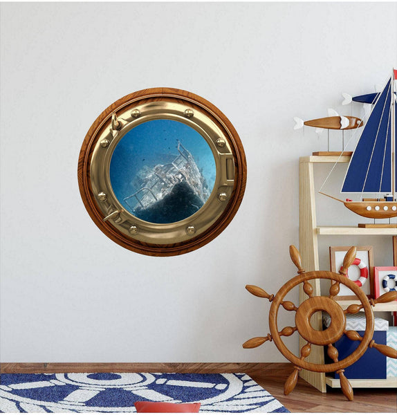 PortScape Sunken Ship Wreck 2 | Ocean Porthole Window Wall Decal