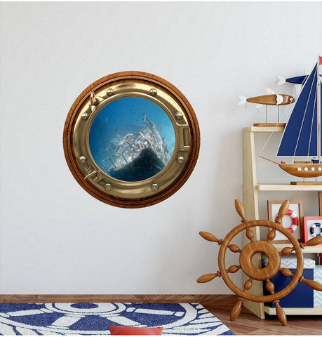 PortScape Sunken Ship Wreck 2 | Ocean Porthole Window Wall Decal