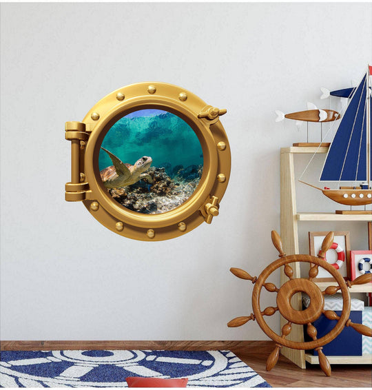 PortScape Sea Turtle 4 | Ocean Porthole Window Wall Decal