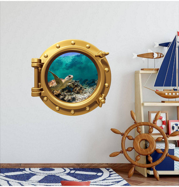 PortScape Sea Turtle 4 | Ocean Porthole Window Wall Decal