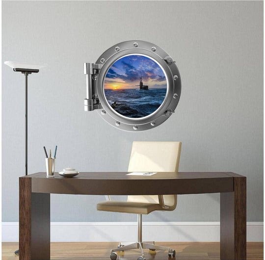 PortScape Submarine Sunset | Ocean Porthole Window Wall Decal