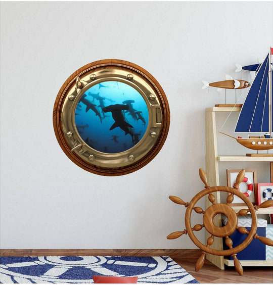 PortScape Shark 2 | Ocean Porthole Window Wall Decal