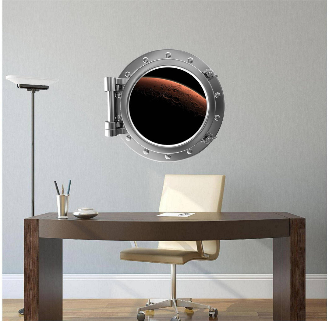 PortScape Orbiting Mars | Space Porthole Window Wall Decal