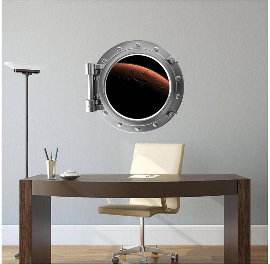 PortScape Orbiting Mars | Space Porthole Window Wall Decal