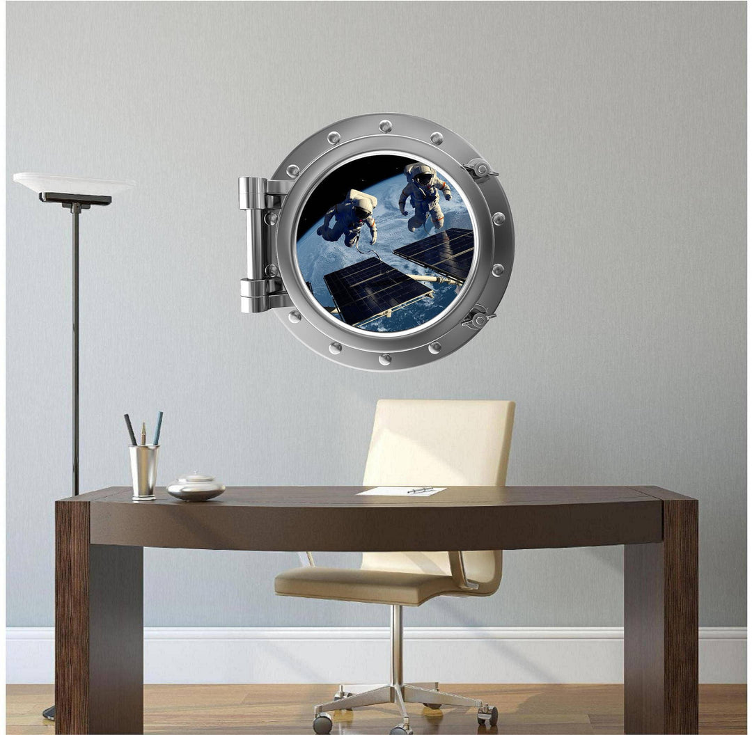 PortScape Astronauts In Orbit Satellite 2 | Space Porthole Window Wall Decal