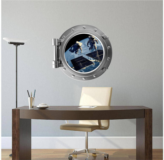 PortScape Astronauts In Orbit Satellite 2 | Space Porthole Window Wall Decal