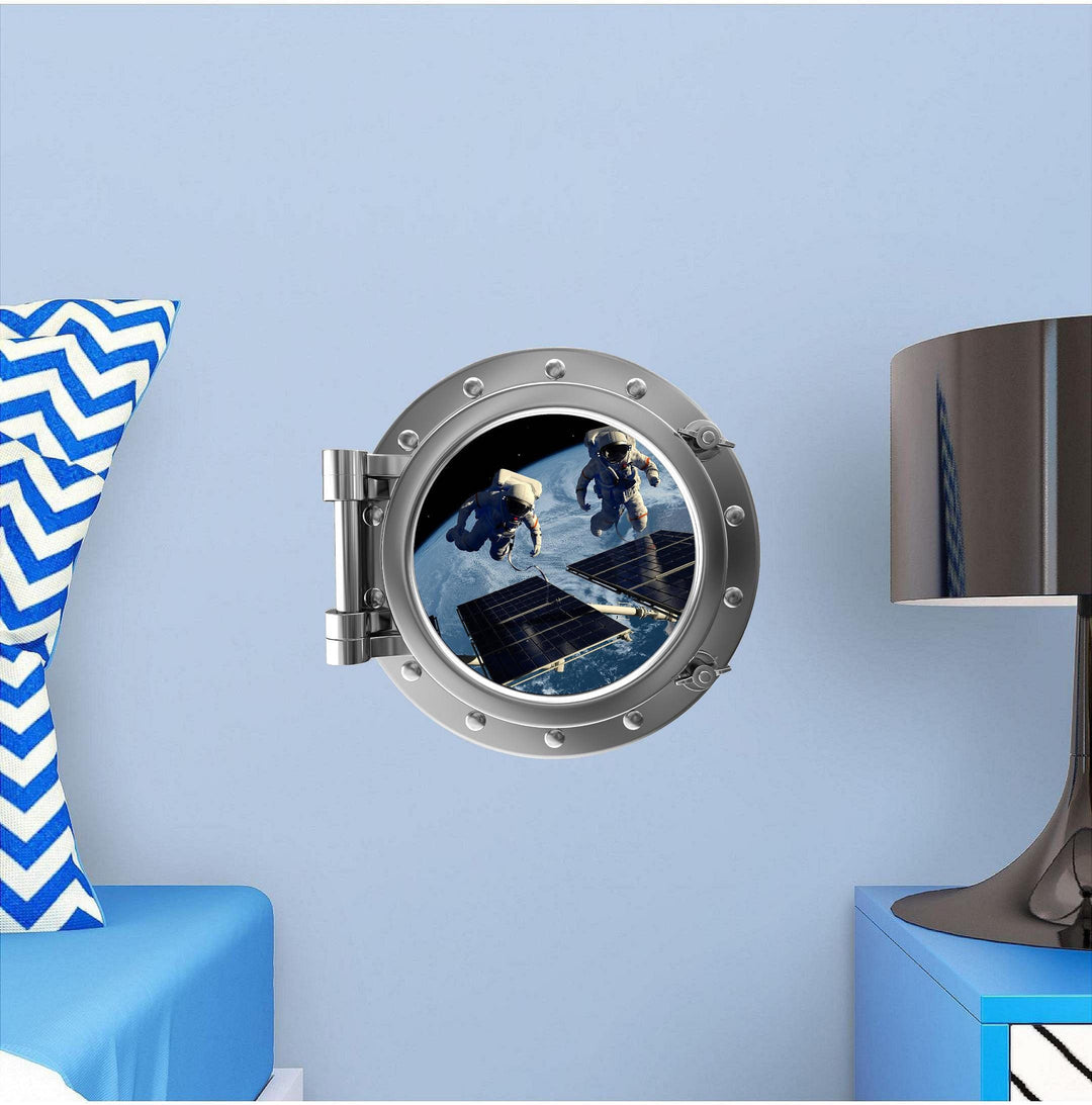 PortScape Astronauts In Orbit Satellite 2 | Space Porthole Window Wall Decal