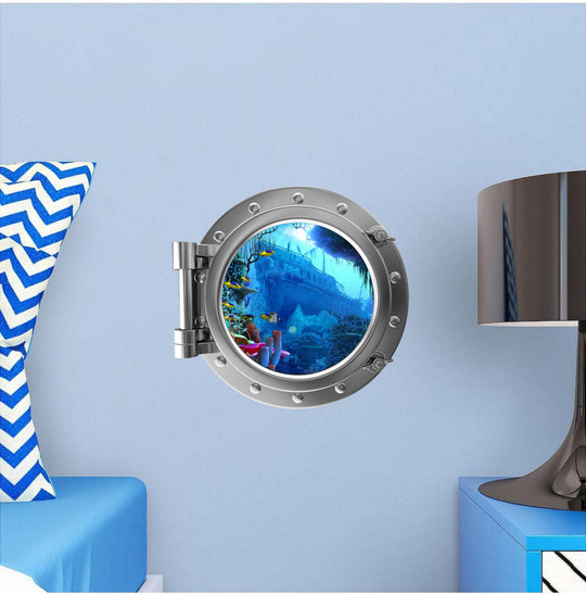 PortScape Sunken Ship | Ocean Porthole Window Wall Decal