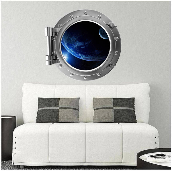 PortScape Earth & Moon | Space Porthole Window Wall Decal
