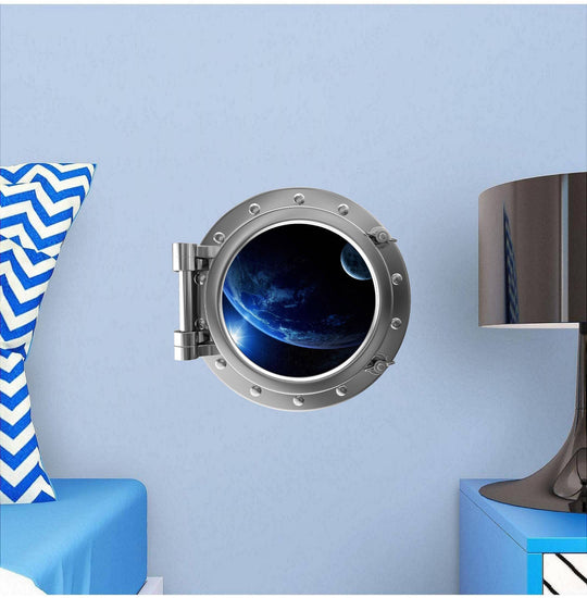 PortScape Earth & Moon | Space Porthole Window Wall Decal