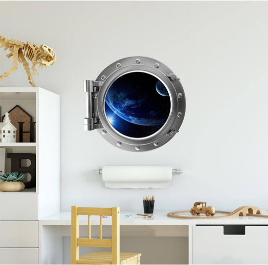 PortScape Earth & Moon | Space Porthole Window Wall Decal