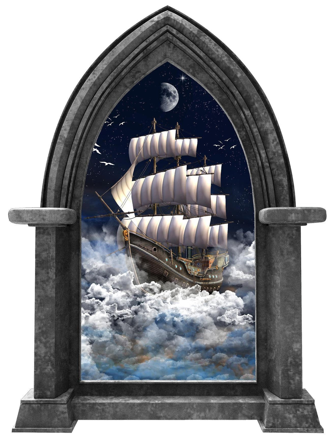 CastleScape Fantasy Pirate Ship In Clouds | Castle Window Wall Decal
