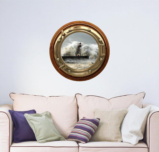 PortScape Lighthouse 1 Crashing Waves | Porthole Window Wall Decal