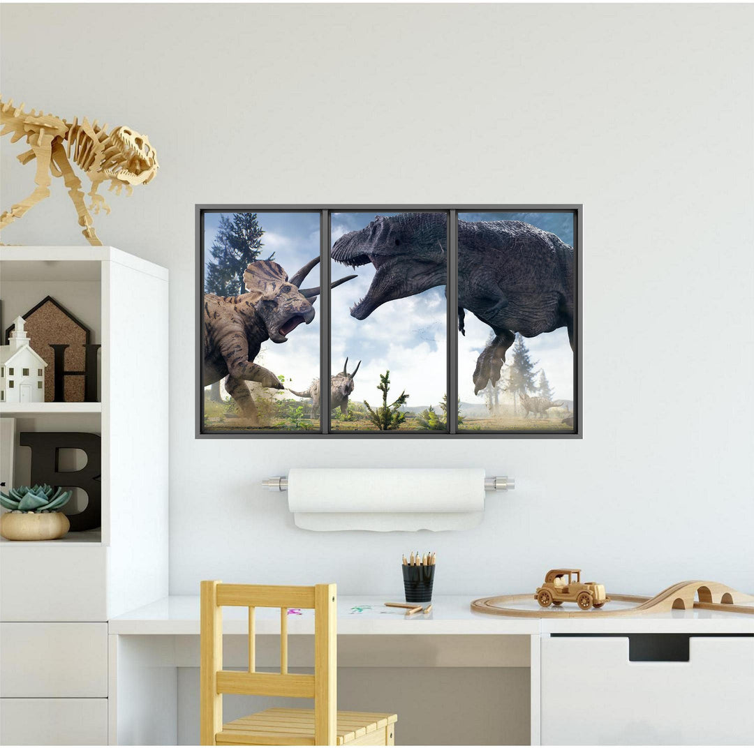 T-Rex vs Triceratops Dinosaur | WindowScape 3D Window Wall Decal