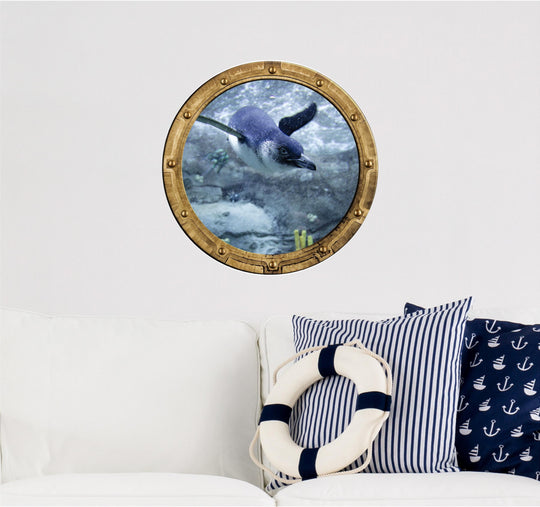 PortScape Penguin Dive 1 | Ocean Porthole Window Wall Decal