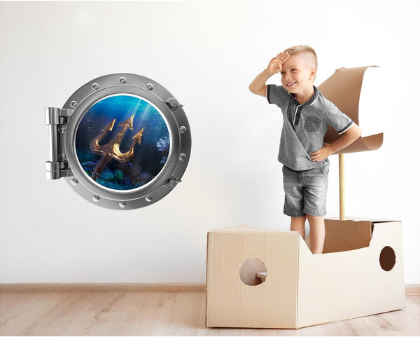 PortScape King Neptunes Trident | Ocean Porthole Window Wall Decal