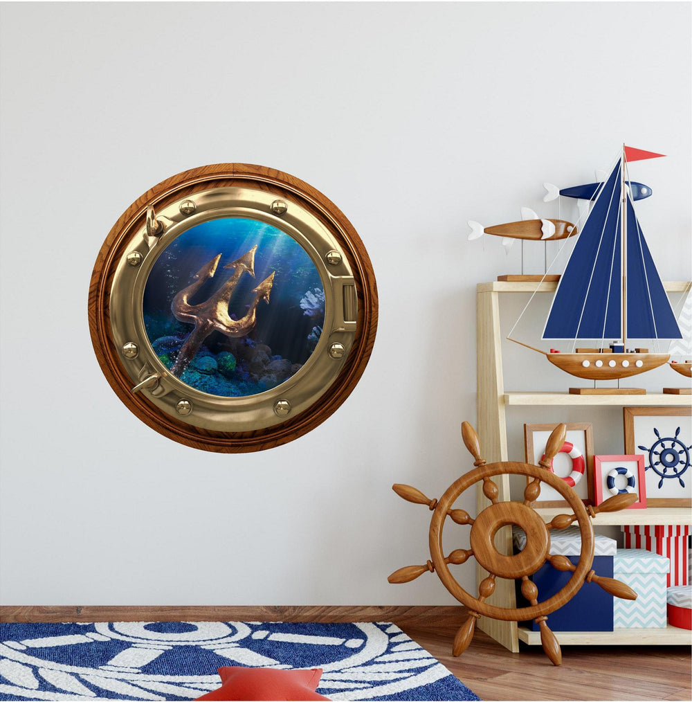 PortScape King Neptunes Trident | Ocean Porthole Window Wall Decal
