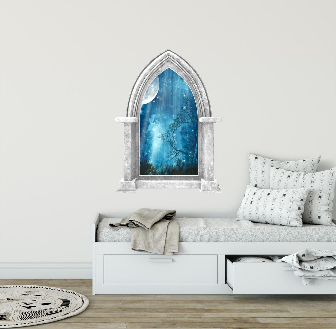 CastleScape Fairytale Moon at Night 1 | Castle Window Wall Decal