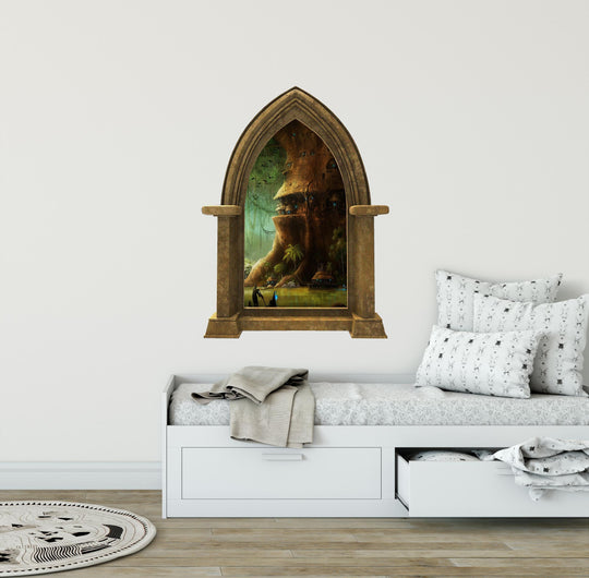 CastleScape Elf Tree Village 1 | Castle Window Wall Decal