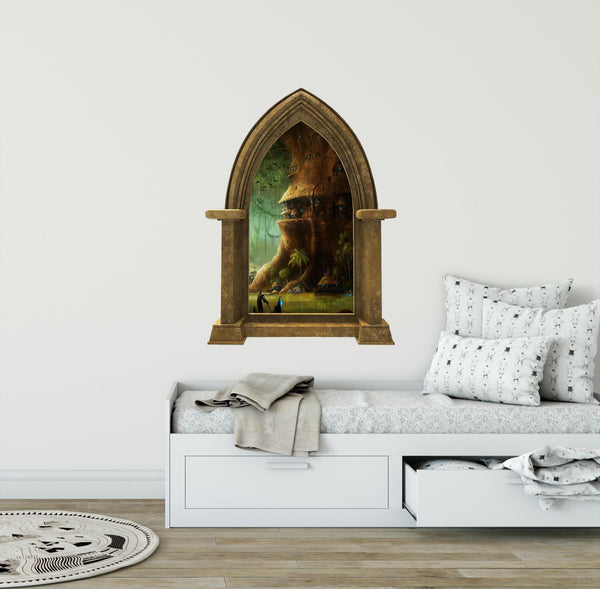 CastleScape Elf Tree Village 1 | Castle Window Wall Decal